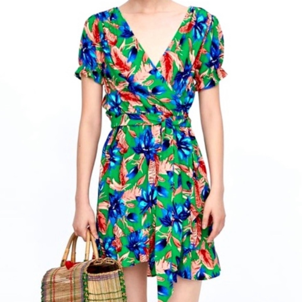 ZARA Tropical Wrap Mini Dress - Size: M